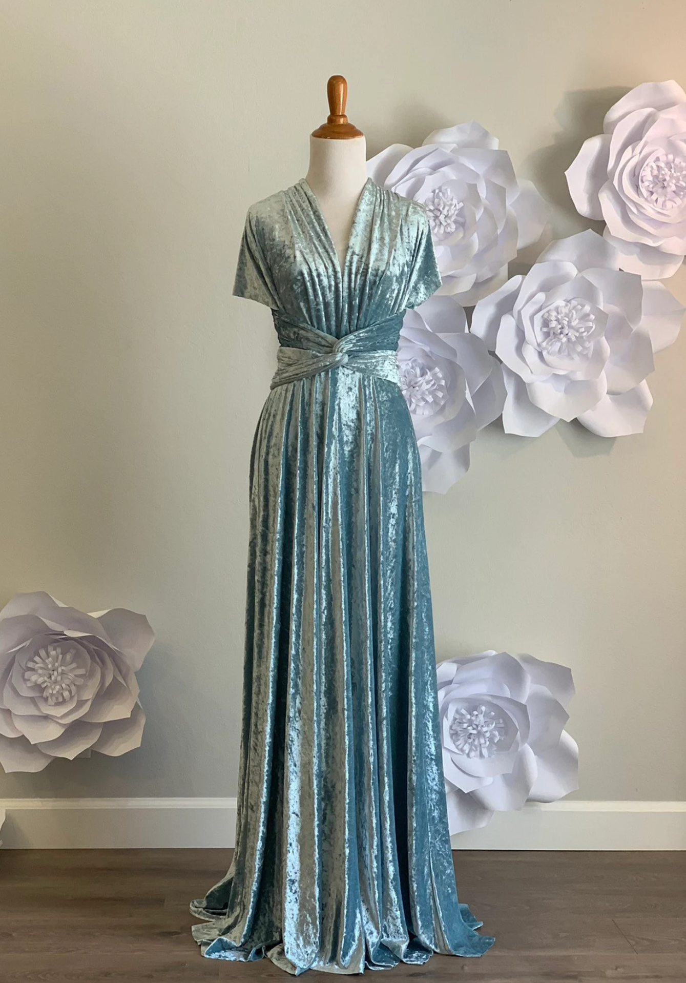 Ice Blue Crushed Velvet Infinity Dress Wrap Convertible Bridesmaid Dress J23 15