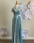 Ice Blue Crushed Velvet Infinity Dress/ Wrap Convertible Bridesmaid Dress,J23-15 - ScholleDress