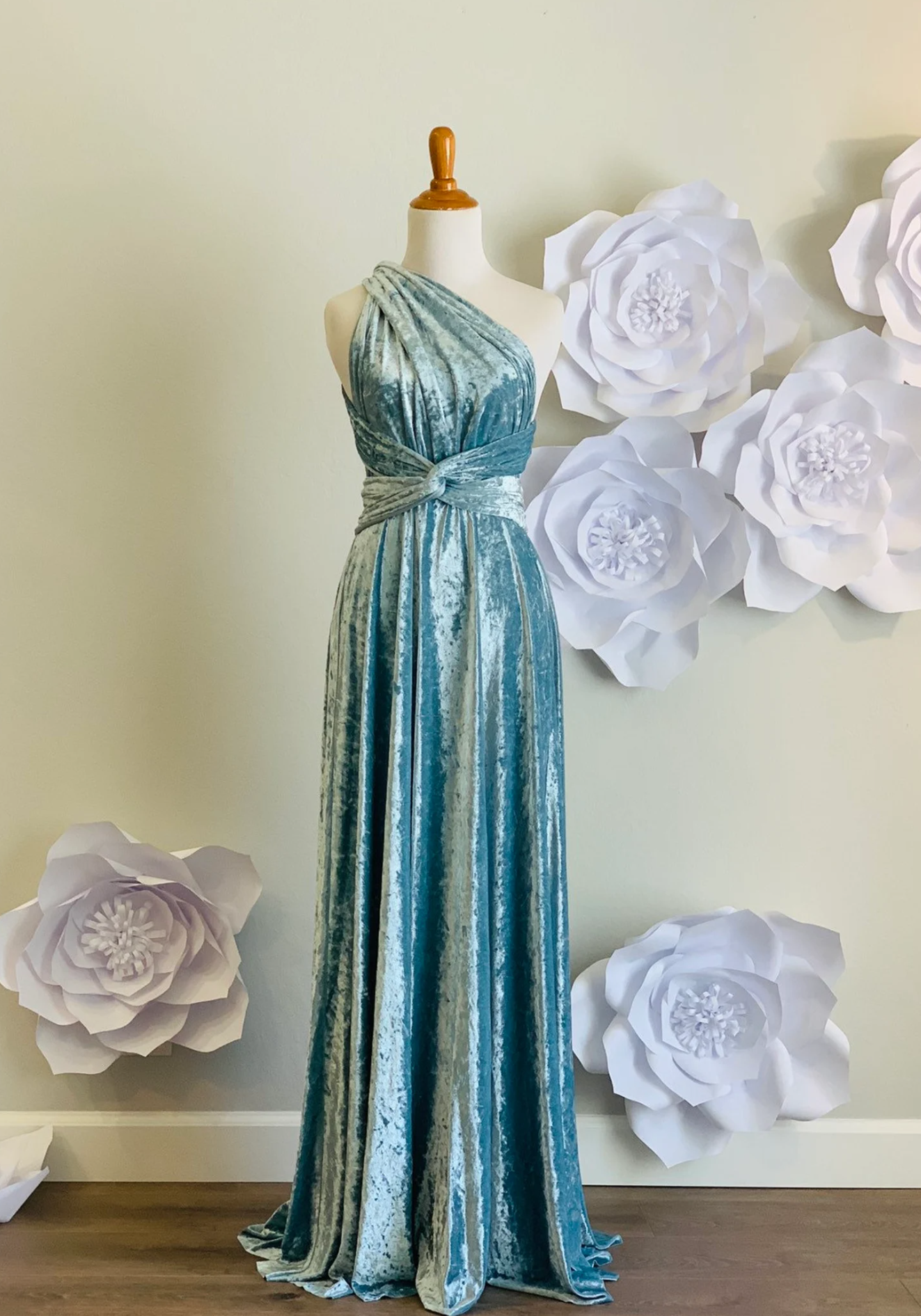 Ice Blue Crushed Velvet Infinity Dress/ Wrap Convertible Bridesmaid Dress,J23-15 - ScholleDress