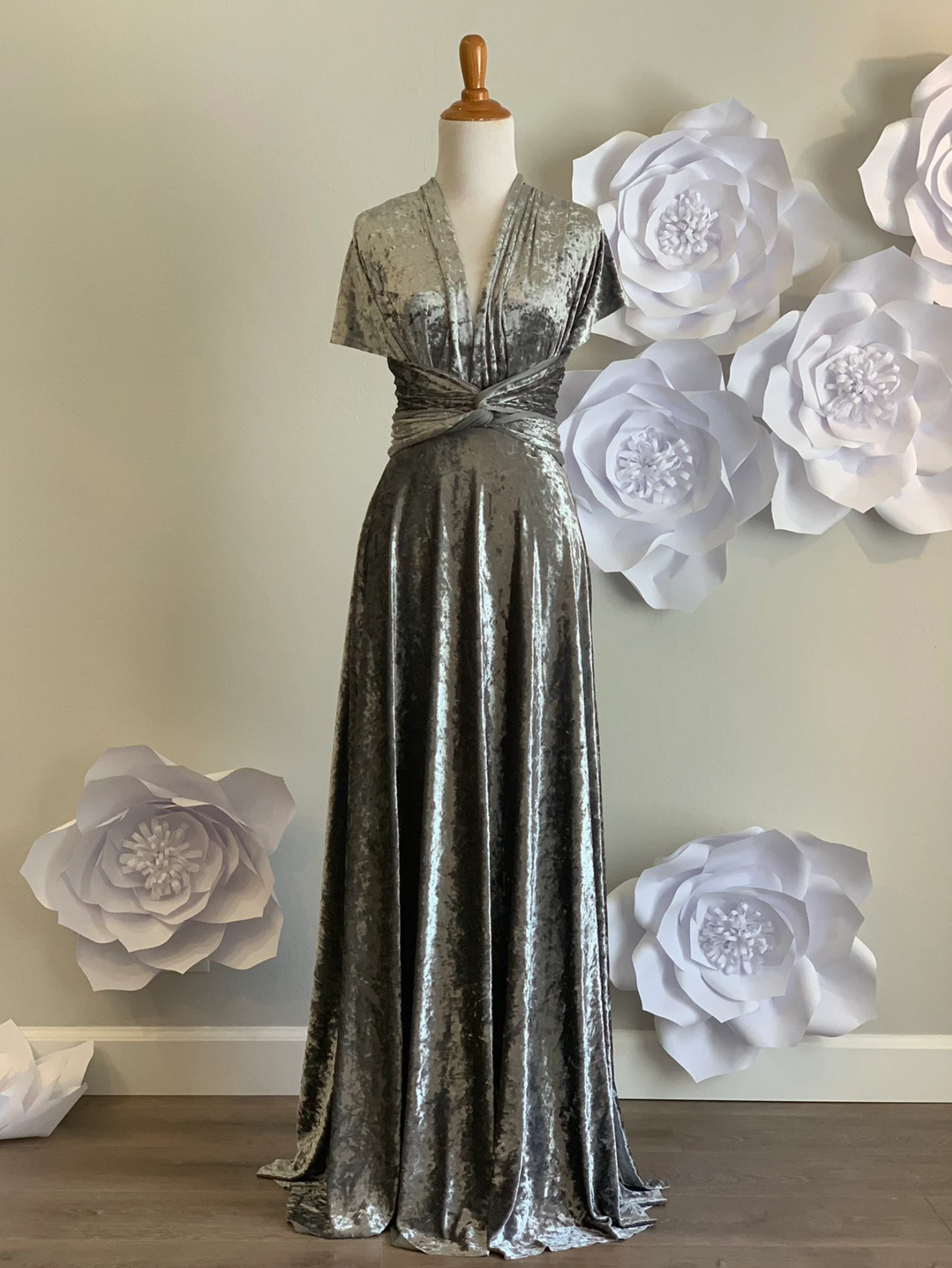 Grey Crushed Velvet Infinity Dress/ Wrap Convertible Bridesmaid Dress,J23-21 - ScholleDress
