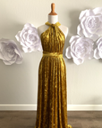 Gold Crushed Velvet Infinity Dress/ Wrap Convertible Bridesmaid Dress,J23-37 - ScholleDress