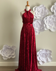 Burgundy Crushed Velvet Infinity Dress/ Wrap Convertible Bridesmaid Dress,J23-22 - ScholleDress