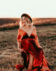 Custom velvet infinity bridesmaid dress with slit front view