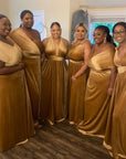 Soft velvet bridesmaid dress with convertible straps