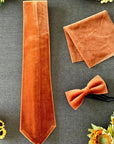Velvet necktie with matching pocket square