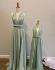 Sage infinity bridesmaid dress on model