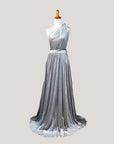 Silver grey velvet infinity bridesmaid dress front styling view