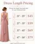 Infinity bridesmaid dress length pricing guide with waist to hem measurement and price ranges