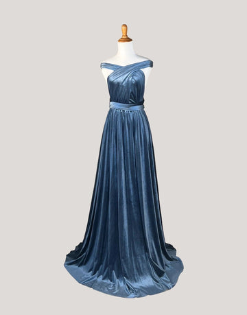Blue Grey Velvet Infinity Dress/ Wrap Convertible Bridesmaid Dress