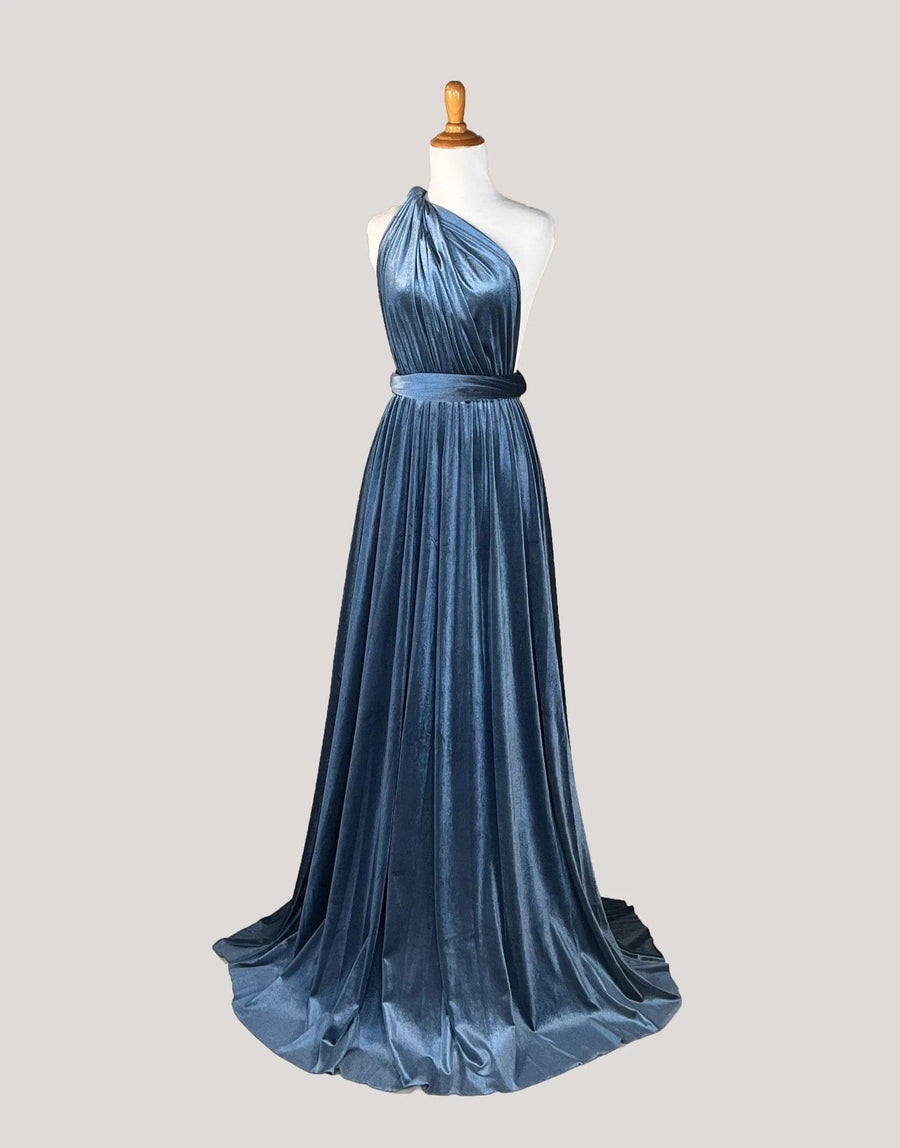 Blue Grey Velvet Infinity Dress/ Wrap Convertible Bridesmaid Dress