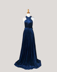Navy convertible velvet wrap dress