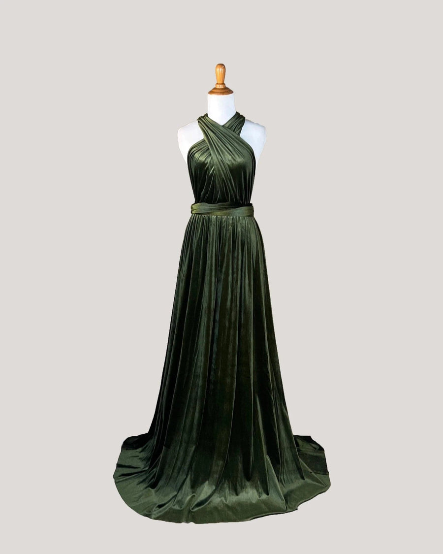 Olive green online velvet dress