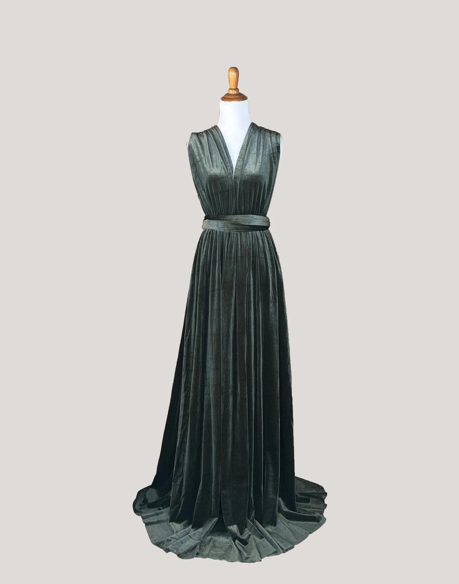 Vintage Olive Velvet Infinity Dress/ Wrap Convertible Bridesmaid Dress