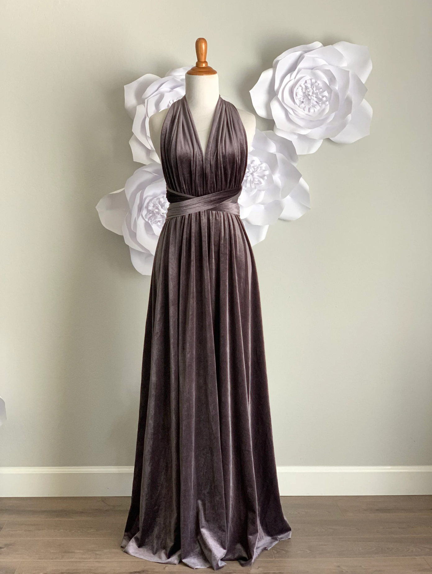 silver velvet bridesmaid dresses A-Line V-Neck Short Sleeves Velvet Bridesmaid Dresses, Steel_Grey