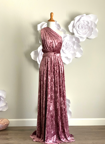 Dark Mauve Crushed Velvet Infinity Dress/ Wrap Convertible Bridesmaid Dress,J23-29 - ScholleDress