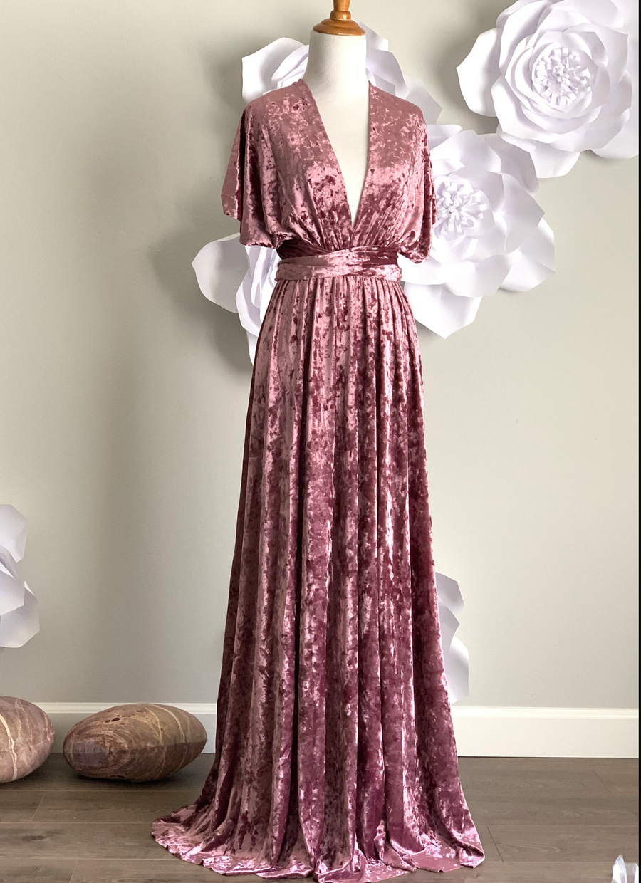 Dark Mauve Crushed Velvet Bridesmaid Dress