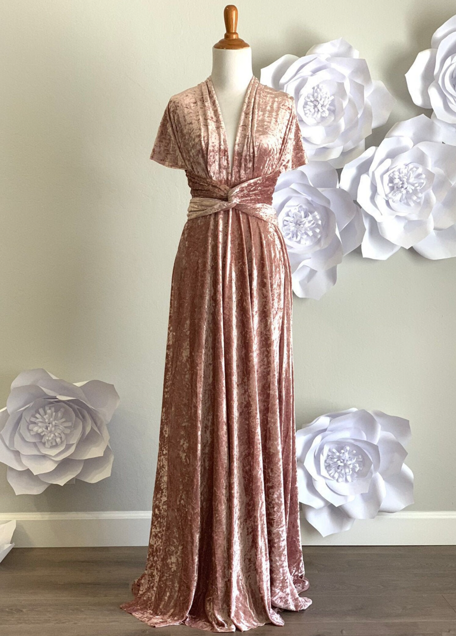 Dusty Rose Crushed  Velvet Infinity Dress/ Wrap Convertible Bridesmaid Dress,J23-9 - ScholleDress