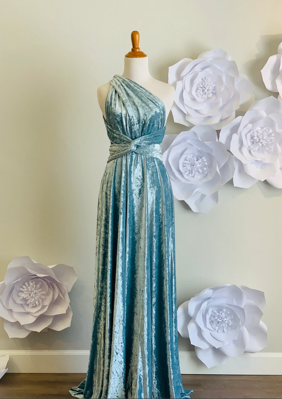 Ice Blue Crushed Velvet Infinity Dress/ Wrap Convertible Bridesmaid Dress,J23-15 - ScholleDress