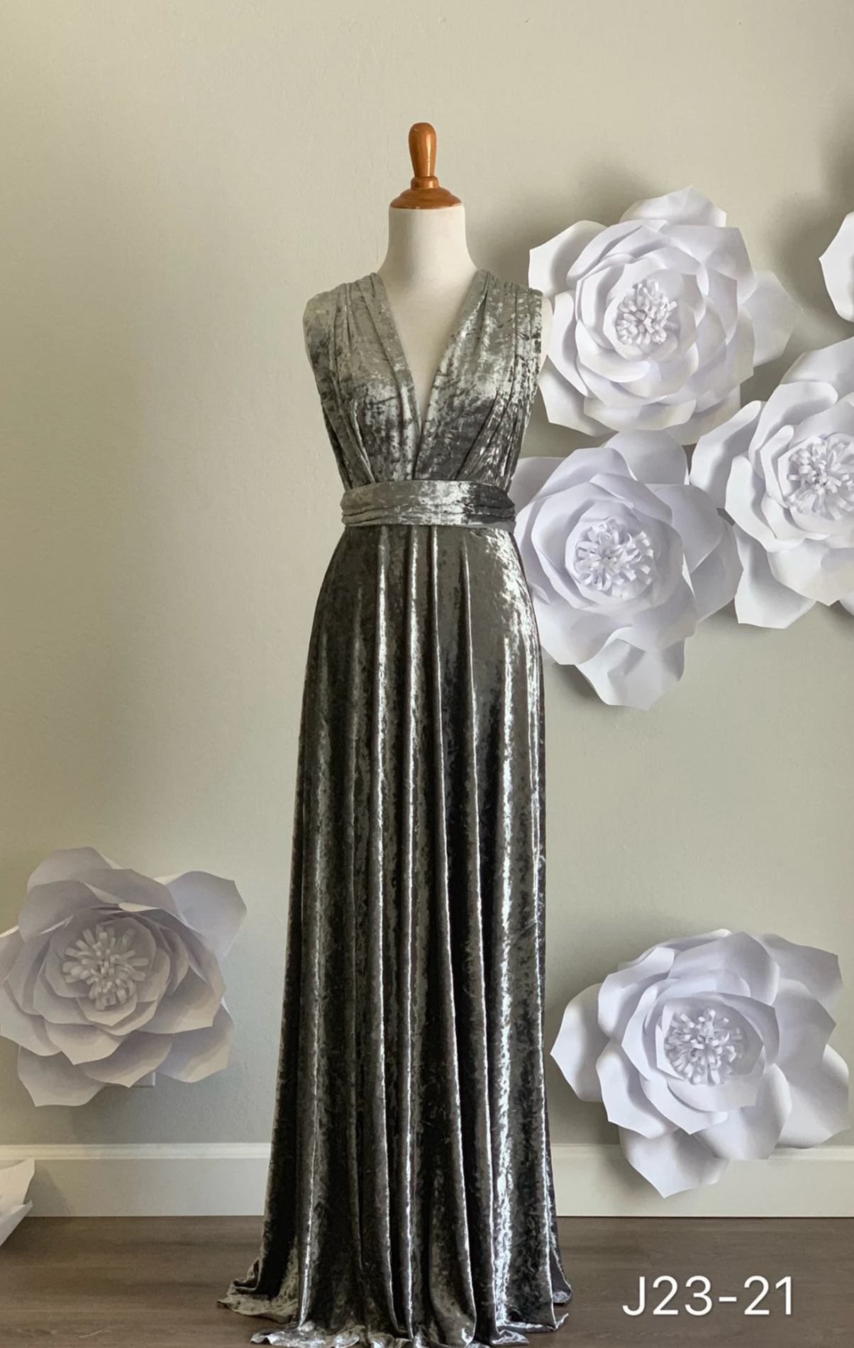 Grey Crushed Velvet Infinity Dress/ Wrap Convertible Bridesmaid Dress,J23-21 - ScholleDress