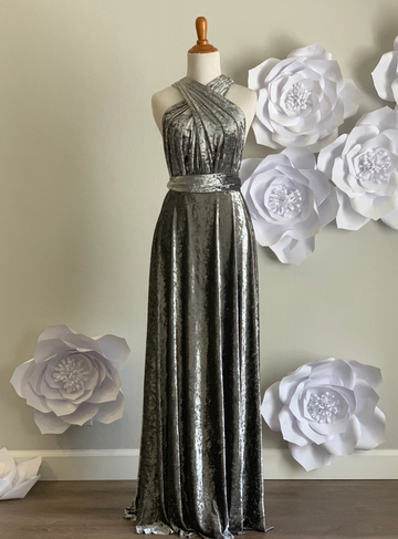 Grey Crushed Velvet Infinity Dress/ Wrap Convertible Bridesmaid Dress,J23-21 - ScholleDress