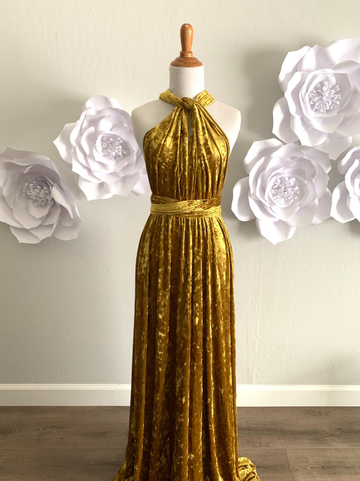 Gold Crushed Velvet Infinity Dress/ Wrap Convertible Bridesmaid Dress,J23-37 - ScholleDress