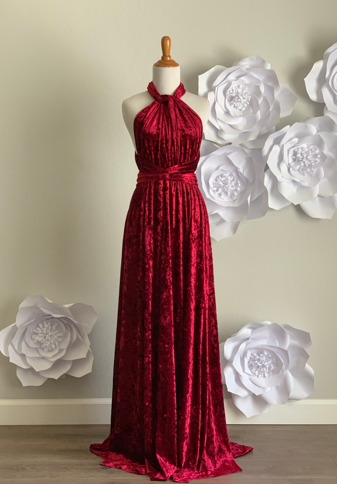 Burgundy Crushed Velvet Infinity Dress/ Wrap Convertible Bridesmaid Dress,J23-22 - ScholleDress
