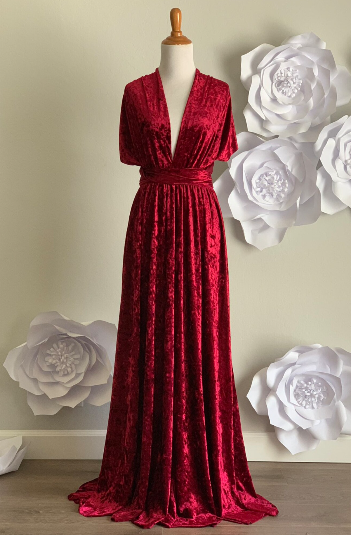 Burgundy Crushed Velvet Infinity Dress/ Wrap Convertible Bridesmaid Dress,J23-22 - ScholleDress