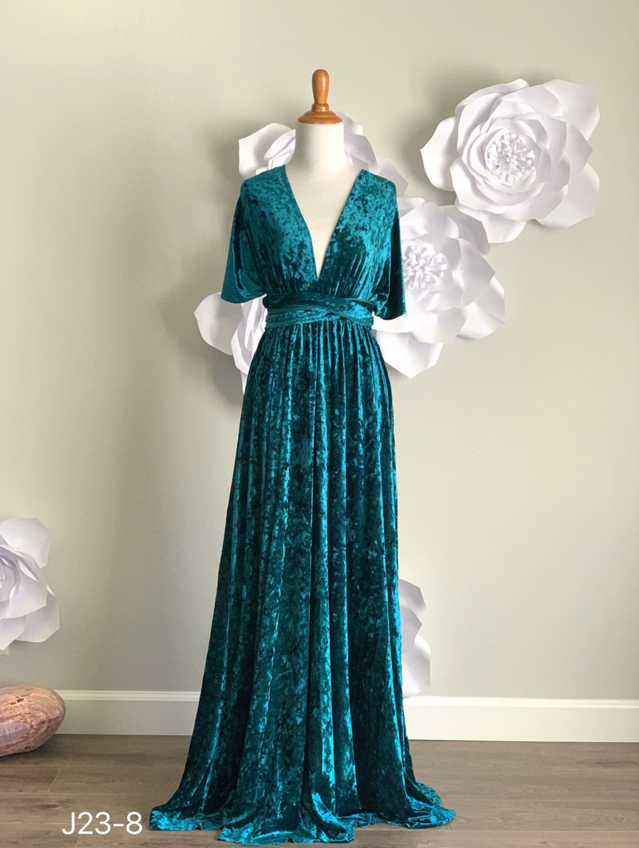 Teal Crushed Velvet Infinity Dress/ Wrap Convertible Bridesmaid Dress,J23-8 - ScholleDress
