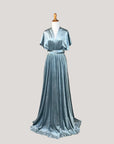 Dusty blue convertible velvet wrap dress