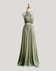 Sage green velvet bridesmaid dress side view