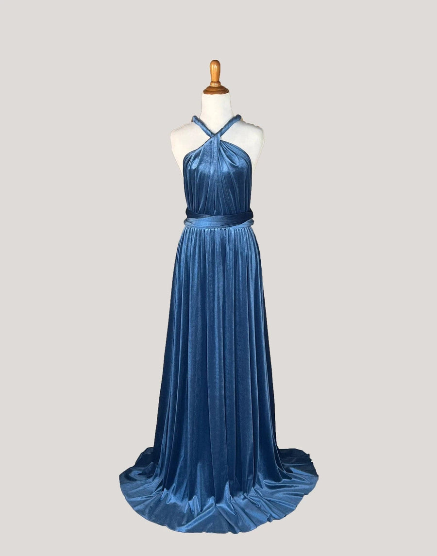 Steel Blue Velvet Infinity Dress Wrap Convertible Bridesmaid Dress R50