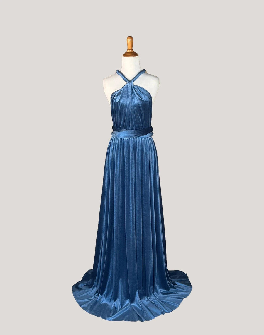 Steel Blue Velvet Infinity Dress/ Wrap Convertible Bridesmaid Dress