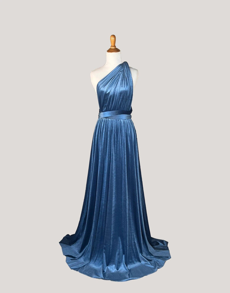 Steel Blue Velvet Infinity Dress/ Wrap Convertible Bridesmaid Dress