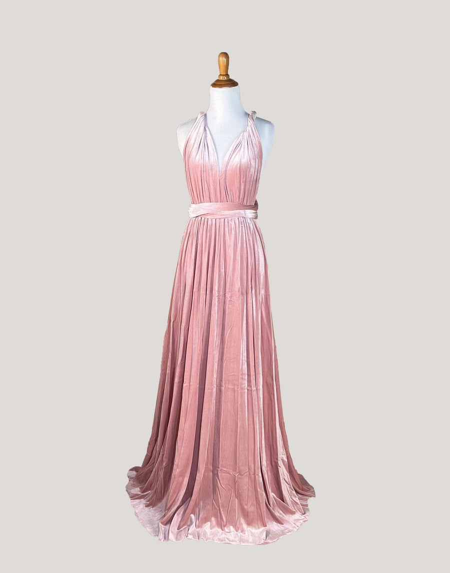 blush convertible bridesmaid dress Maxi Length Blush Pink Bridesmaid Dress with Twist Wrap Convertible Top