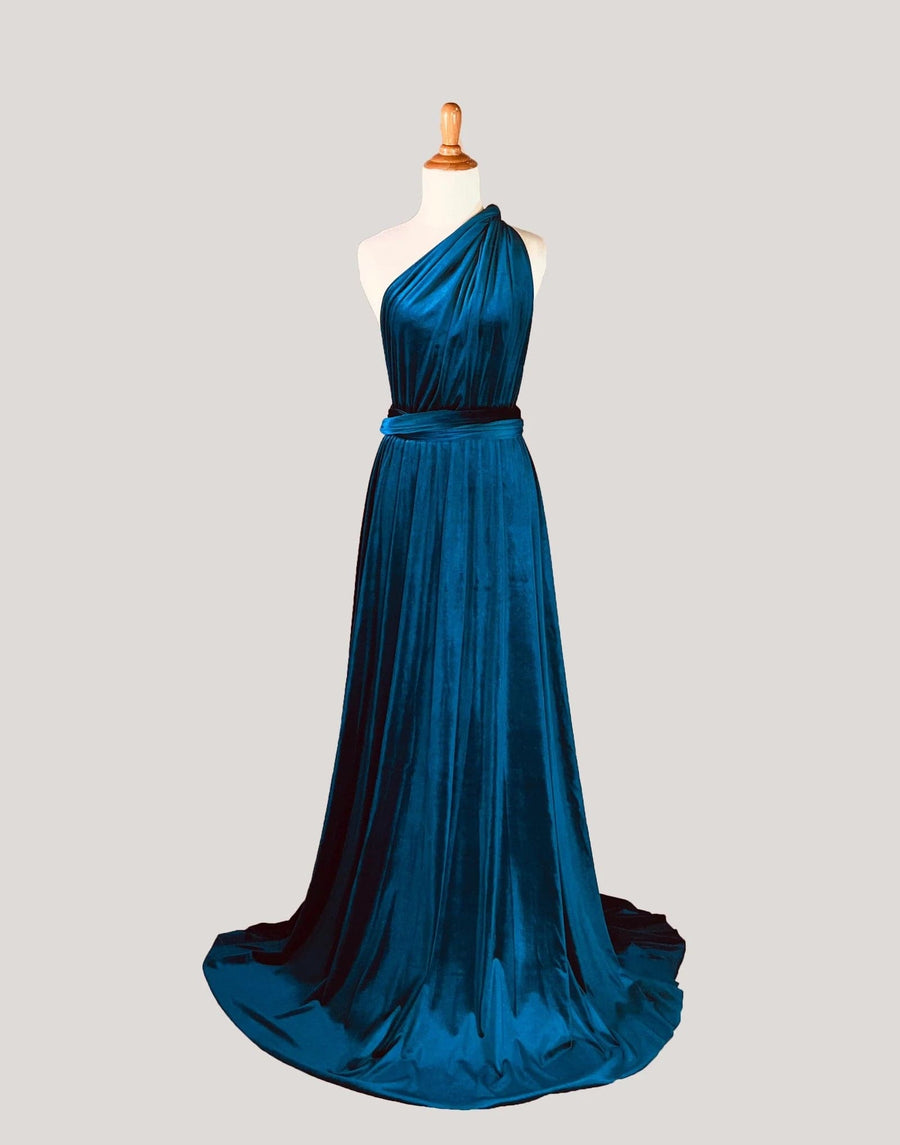 Peacock Blue Velvet Infinity Dress/ Wrap Convertible Bridesmaid Dress