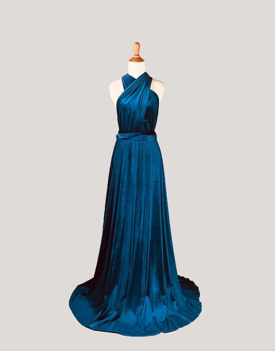 Peacock Blue Velvet Infinity Dress/ Wrap Convertible Bridesmaid Dress