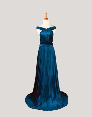 Peacock Blue Velvet Infinity Dress/ Wrap Convertible Bridesmaid Dress