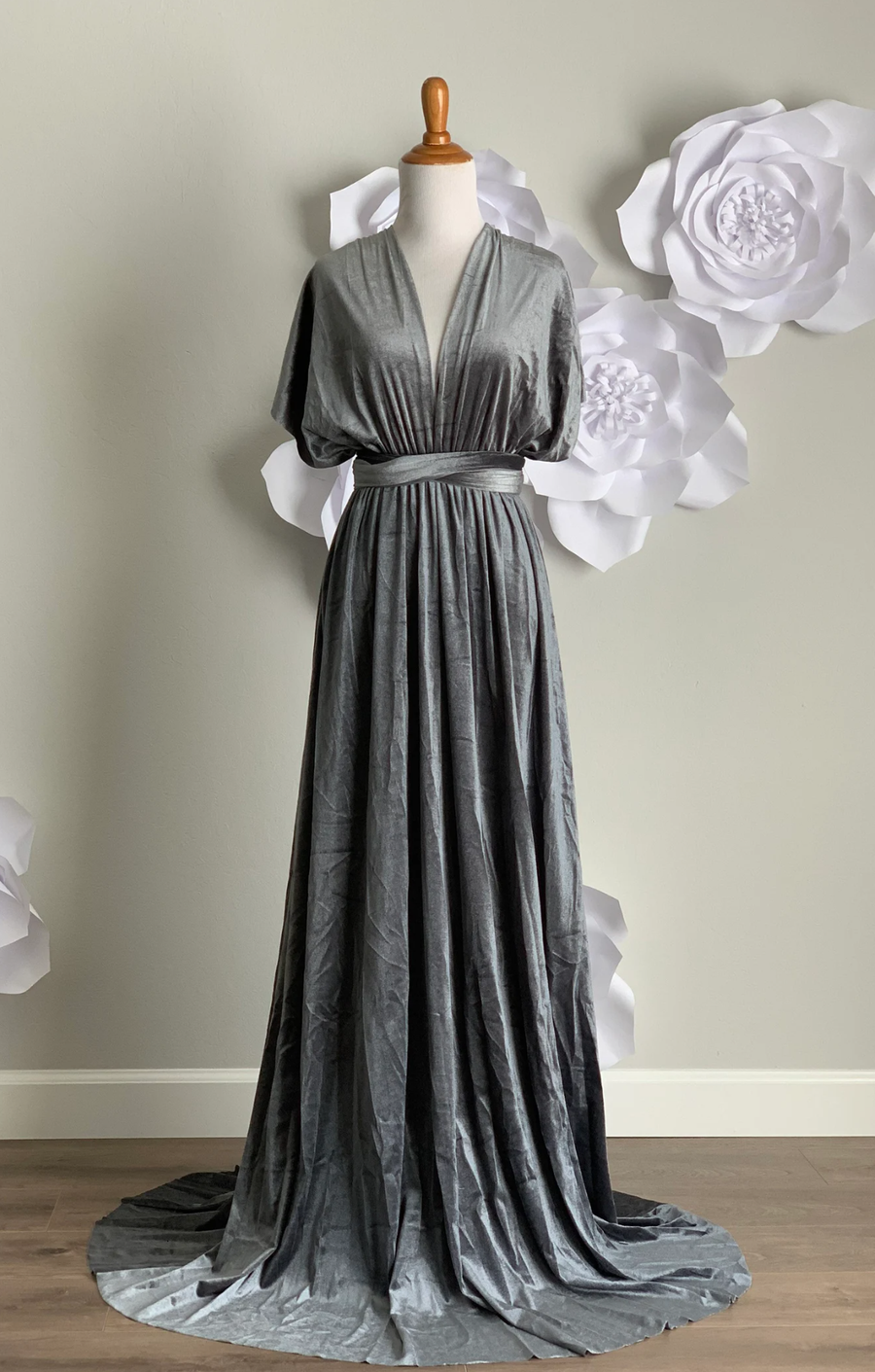 Smoke Grey Velvet Infinity Dress/ Wrap Convertible Bridesmaid Dress