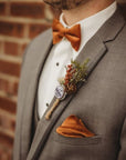 Matching velvet tie and bow tie wedding accessories