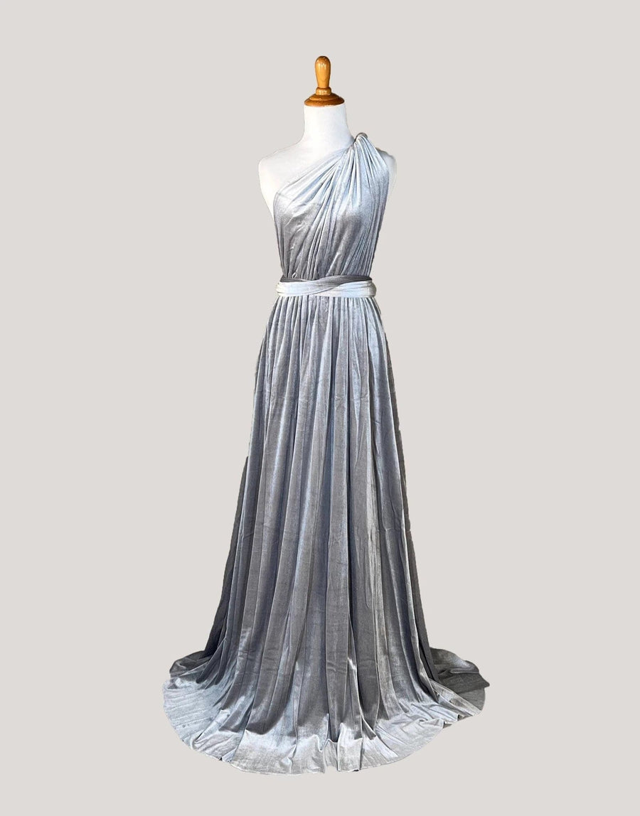 Sliver Grey Velvet Infinity Dress/ Wrap Convertible Bridesmaid Dress
