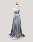 Silver grey velvet infinity bridesmaid dress back styling view