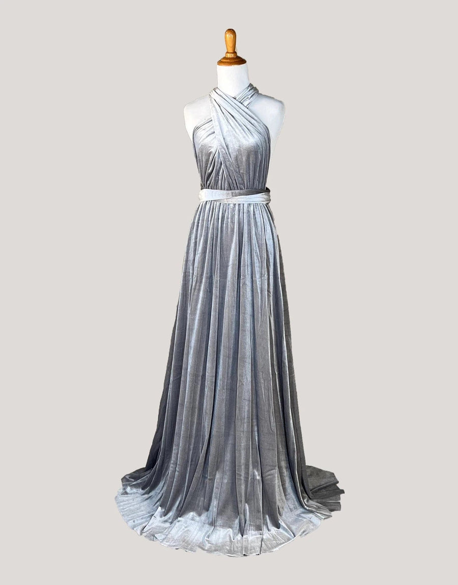 Sliver Grey Velvet Infinity Dress/ Wrap Convertible Bridesmaid Dress